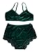 Women's Vintage 2 Pieces Velvet Bra & High Waist Lace Panties Lingerie Set (US 8-10/Tag Size L, Green)