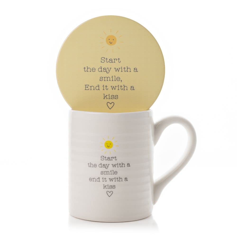 Widdop Start with A Smile Gift Set Mug & Coaster in A Gift Box Love Life Range Gifts LL447