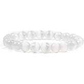 EPSAA Gemstone Beaded Bracelets For Women and Men Small, Medium, Large Sizes - 8mm Round Beads Selenite