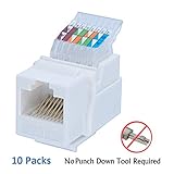 IDC RJ45 CAT6/CAT5e Tool-Less No Punch Down Tool Required Gold Plated Keystone Jack, 10 GB Ethernet Cable Patch Panel Wall Plate w Standard Keystone Port, with Color Coded Wiring Schema Snap in Stand