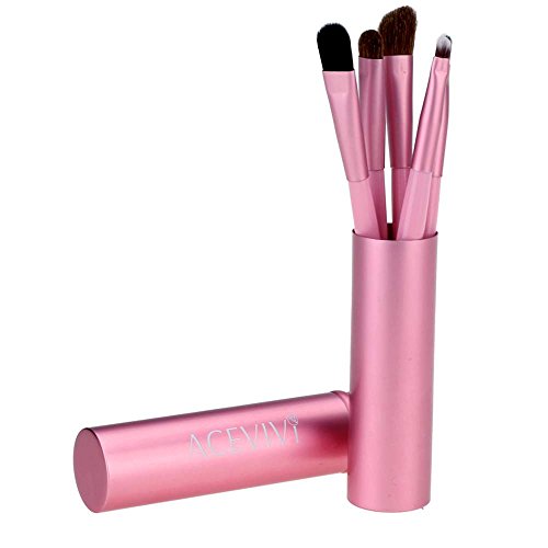 ACEVIVI 5 pcs Synthetic Hair Eye Makeup Tools Professional Eyeshadow Brush Makeup Kit with Rose Tube Case