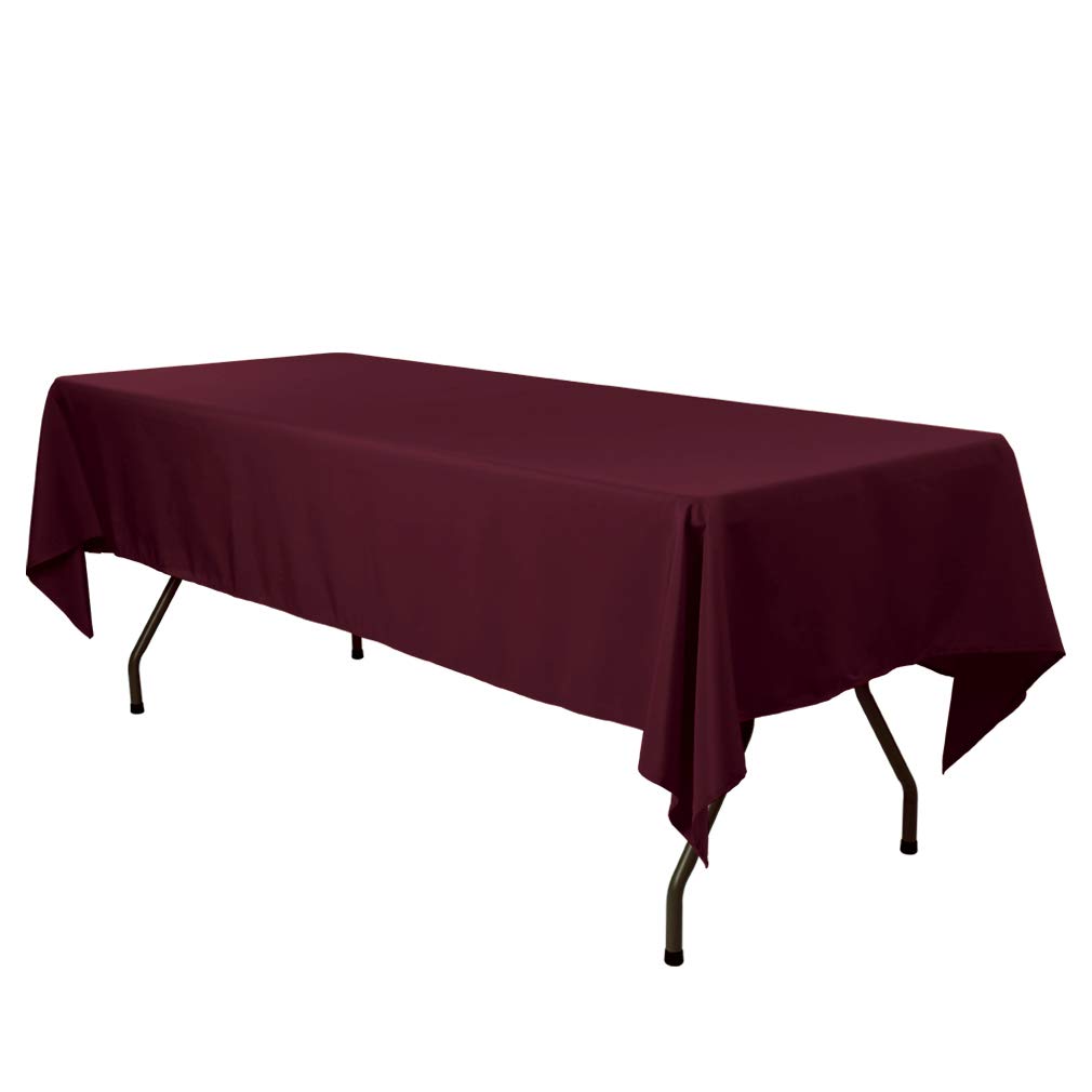 E-TEX Rectangle Tablecloth - 60 x 126 Inch Rectangular Table Cloth for 8 Foot Table in Washable Polyester, Burgundy