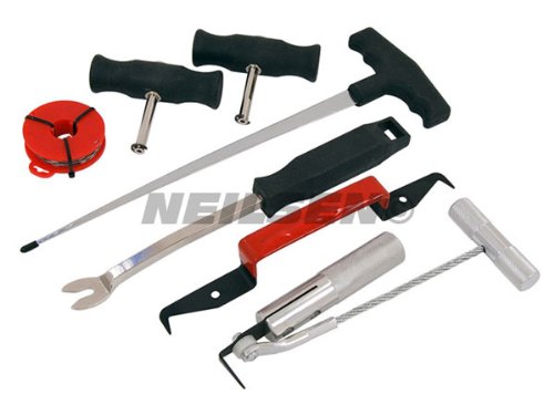 Neilsen CT3552 7pc Windscreen Removal Tool Set – for Bonded & Rubber Seal Screens – Includes Cutting Wire, Gripping Handles, Trim & Moulding Tools – Ideal for Windscreen Maintenance