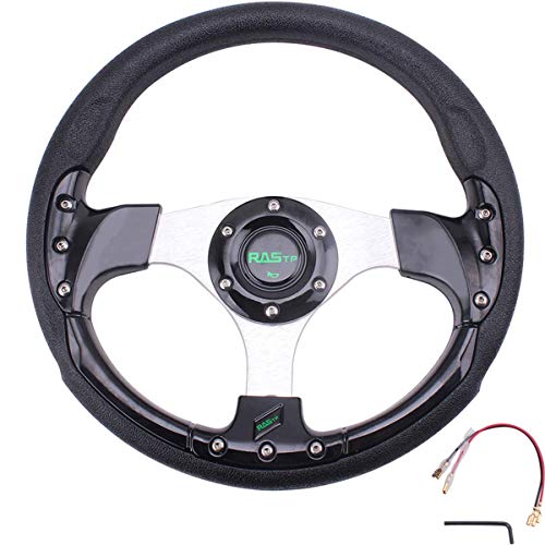 RASTP Universal Racing Steering Wheel 13.8"/350mm 6 Bolts Grip Vinyl Leather Aluminum With Horn Button For Car Blue