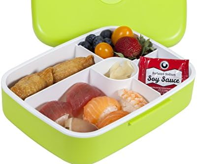 MAIRICO Premium Bento Lunch Box (Green) for Adults and Kids - Beautiful 5 Compartment, BPA free, Leak-proof, Microwave, Freezer and Dishwasher Safe