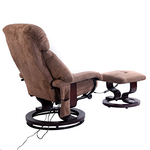 Brown Leisure Recliner Chair Ottoman W/ 8-Motor Massage Heated Swivel