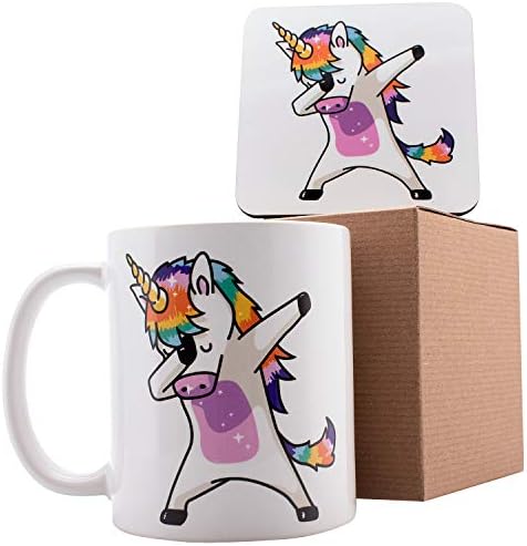 Dabbing Unicorn PRIDE Personalized Coffee Mugs - 11oz Ceramic Mug with Matching Coaster and Gift Box- Birthday Gifts, Mother's Day Gifts, Father's Day Gifts, Christmas Gifts