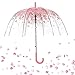 Tdogs Clear Bubble Umbrella Dome with 100 Pcs Romantic Flowers,Cherry Blossoms Transparent Rain Umbrellas for Kids Girls Weddings, Transparent/pink