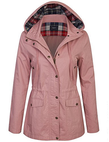 KOGMO Womens Zip Up Anorak Safari Jacket with Checker Lining Hoodie-S-MAUVE
