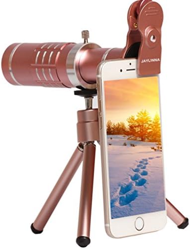 Jaylinna Upgraded Universal HD 18x Telephoto Telescope Sets Clip-on Camera Lens Kits with Tripod for Smartphones(Rose gold)