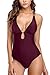 SOCIALA Sexy One Piece Bathing Suits for Womens Strappy Swimsuits Lace up Monokinis Wine Red Medium