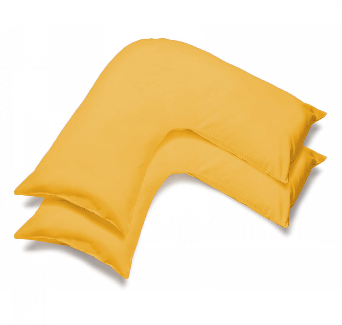 Pack of 2 | Poly-Cotton Plain Dyed V Pillow Covers | UK V-Shaped Pillowcase Pair (Mustard)