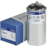 GE Genteq Capacitor round 45/5 uf MFD 370 volt 27L880 (replaces old GE# Z97F9895 / 97F9895), 45 + 5 MFD at 370 volts