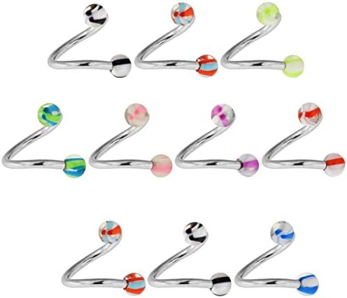 5 Pieces Set of UV Screw Marble Ball with 16 Gauge 316L Surgical Steel Twister Barbell