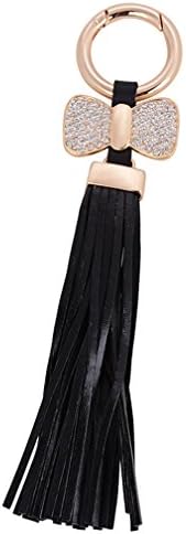 Sewanz Women's Gold Tone Rhinestones Bowknot Tassel Keychain Key Rings, Bag Decoration Pendant (Black)