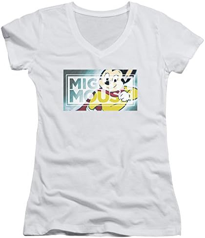 Mighty Mouse - Womens Mighty Rectangle V-Neck T-Shirt, Medium, White