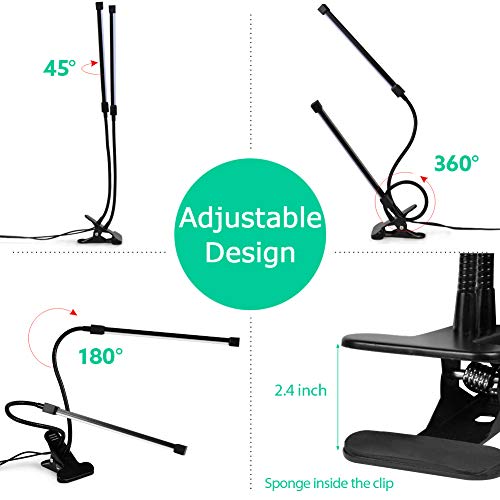Dual-Head-LED-Reading-Light-DZLight-20W-Dimmable-Clip-on-Light-with-Auto-Off-Timer-3-Lighting-Modes-5-Level-Dimmer-Flexible-Clip-on-Lamp-for-Desk-Bedroom-Office-Adapter-Included