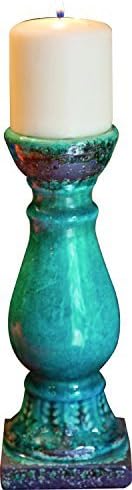MW Ceramic Candle Holder Turquoise Small Set of2 3.5X3.5X10