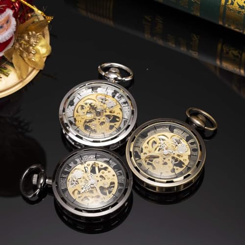 SIBOSUN Mechanical Pocket Watch for Men Pocket Watch with Chain Steampunk Skeleton Antique Men Women Pocket Watches