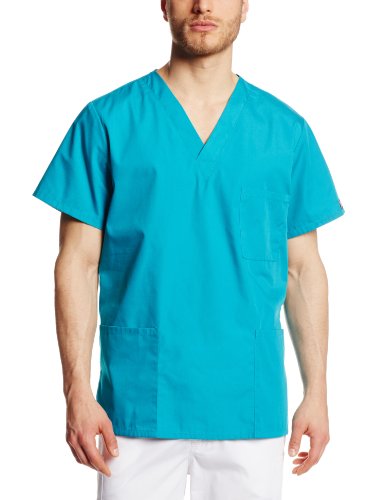 Cherokee Workwear Scrubs Unisex V-Neck Top, Teal Blue, X-Large