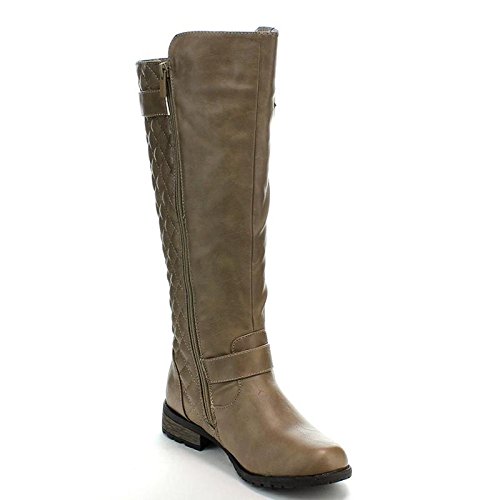 Forever Link Women's Mango-21 Quilted Zipper Accent Riding Boots,Taupe,6.5