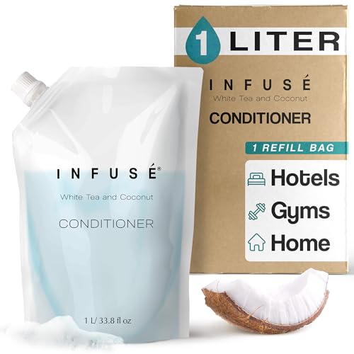 INFUSÉ 1 Liter Conditioner Refill Bag For Soap Dispensers | Bulk Toiletries for Vacation Rentals, and Home Bathroom Showers | White Tea and Coconut | Single