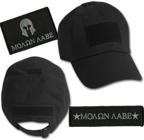 Molon Labe Tactical Hat & Patch Bundle (2 Patches + Hat) - Black