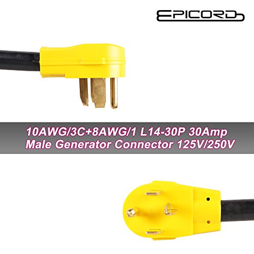 EPICORD Dryer Cord Plug 4 Prong L14-30P Generator 30Amp Male to 2 Of 5-15R 15Amp Female, 125/250-volt, 2.5FT