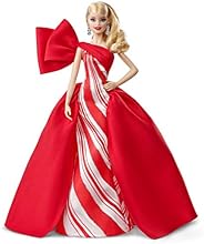 ​2019 Holiday Barbie Doll, 11.5-Inch, Blonde, Wearing Red and White Gown, with Doll Stand and Certificate of A