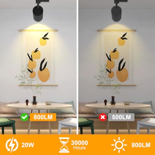 Bacane Track Lighting Kit 20W, Adjustable LED Lights 3000k-4000k-6500k, Track Lighting Fixtures Ceiling For Kitchen Accent Art, 800LM (Light - 4P)