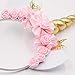 Mwfus Shining Unicorn Horn Ears Flower Headband Halloween Cosplay Costume Party Headdress