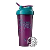 Motivational Quotes on Blender Bottle Brand Shaker Bottles, 20oz and 28oz, Fitness Gift (Be Strong - 28oz - Plum/Teal)