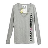 Harajuku Lovers Women's Cotton Top Long Sleeve V-Neck T Shirt (X-Large, L-Grey)