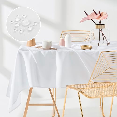 ROOM99 Aura Tablecloth, 110 x 160 cm, Tablecloth, Stain Protection, Washable, Water-Repellent, Dirt-Repellent, Polyester, Rectangular, Banquet Decoration, All Year, White