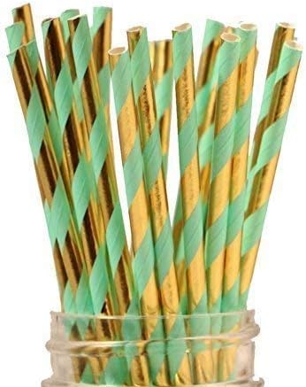 Polka Dot Sky Style Paper Party Drinking Straws for Birthdays, Weddings Any Occasion 25 Pack (Mint)