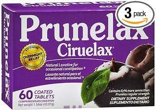 Prunelax Ciruelax Laxative Dietary Supplement Coated Tablets Maximum Relief - 60 ct, Pack of 3