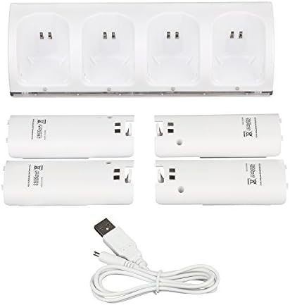 Sminiker Professional 4 in1 Wii Remote Charger Charging Station with 4 Rechargeable Batteries &amp; LED Light for Wii Remote Controller