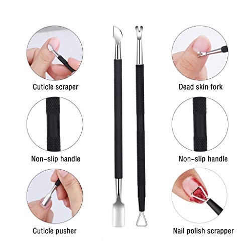 BUVE Cuticle Nippers Pusher Manicure Tools Set - Professional Non-slip Nail Cuticle Remover Cutter Clippers Tool for Gel Nail Art Fingernails Toenails,Stainless Steel, Travel, Gift