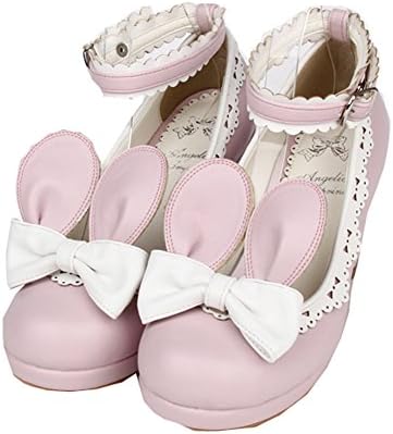 Pink 80MM Heel Ankle-High Round-Toe Lolita Cosplay Shoes