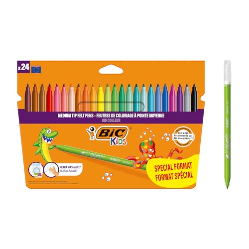 , Kid Couleur, Rotuladores Lavables para Niños,Ideales para Material Escolar, Punta Media Resistente, Colores Brillantes e intensos, Caja de 24 uds