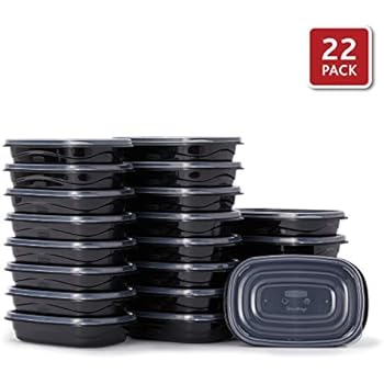 Rubbermaid 2108383 TakeAlongs Food Storage Containers, Set of 22 (44 Pieces Total) | for Meal Prep, Lunch for Adults & Kids | Reusable & Stackable, 4-Cup, 22-Pack, Black