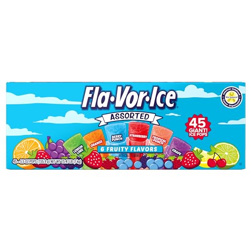 FLA-VOR-ICE ASSORTED FREEZER BARS, GIANT POPS 5.5OZ, 45 COUNT