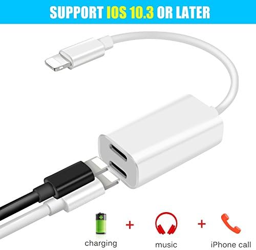 Dual Lightning Splitter &amp; Adapter for iPhone X / 8 / 7, 2 in 1 Lightning Headphone Audio &amp; Charge Adapter for iPhone 7 / 7 Plus / 8 / 8 Plus / X, Support Charge, Audio, Sync Data, Music Control (Compatible Latest iOS 11.3.1)