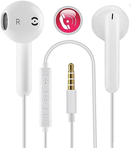 ZJXD In-Ear Earphones Wired Headphones Earbuds 3.5mm earphones With Stereo Mic Remote HEAVY DEEP BASS For Apple iPhone, iPad, iPod, Samsung Galaxy, MP3 Players, Nokia, HTC, HUAWEI (1 Pack White)