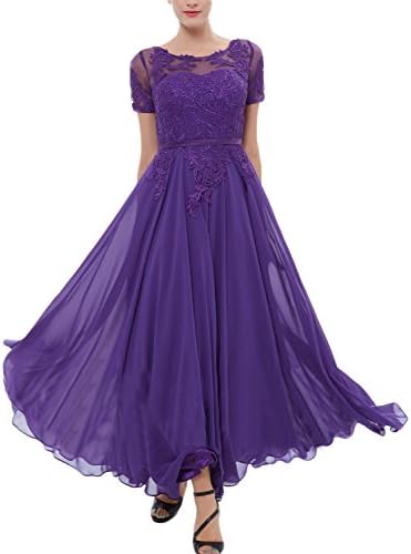 LMBRIDAL Women's Chiffon Tea Length Mother of The Bride Dress with Sleeves WMD23