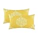 CaliTime Pack of 2 Cozy Pillow Cases Covers for Couch Bed Sofa Manual Hand Painted Print Vintage Mandala Flora 12 X 20 Inches Vibrant Yellow