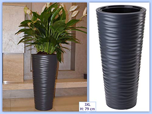 MELTOM Pflanzkübel Slim Rund 3D Effekt - Wellen - Farbe: Anthrazit mit Herausnehmbaren Einsatz, DxH: 40 x 79 cm – Bild 7