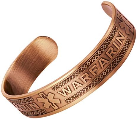 Agneti Warfarin Pure Copper Medical Alert ID Bangle Bracelet for Men and Women with Free Medical Card