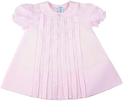 Front Pleated Baby Girls Pink Dress with Lace Inserts Infant Sizes (3 Months)