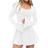 XXTAXN Women’s Sexy Flare Long Sleeve Square Neck Party Yoga Flowy Hem Mini Dress with Shorts